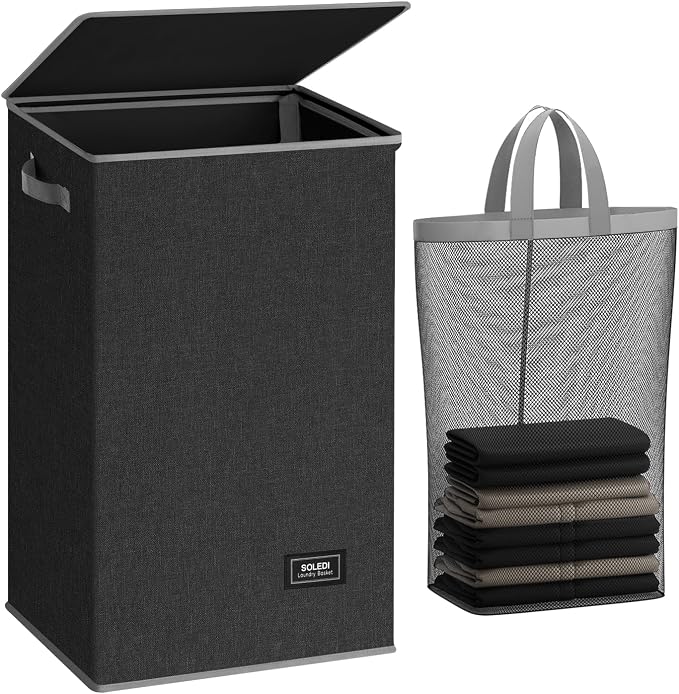 SOLEDI Laundry Hamper with Lid 90L Large & Tall Collapsible Laundry Basket by SOLEDI