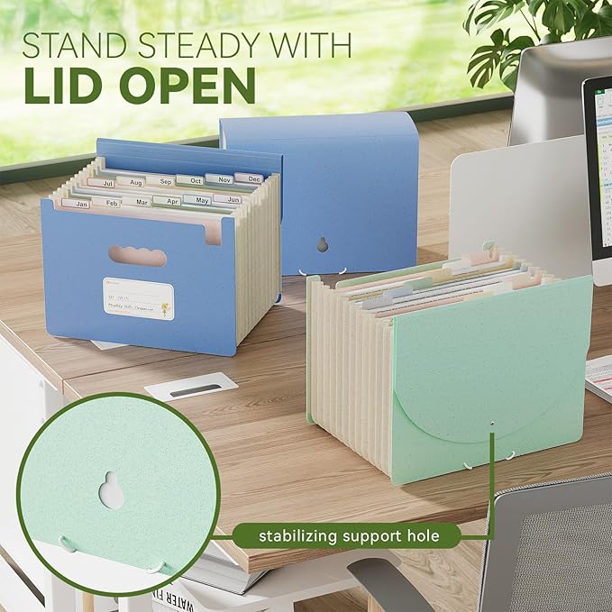 Accordion File Organizer, 12 Pockets Wheat Straw Expanding File Folder - Image 4