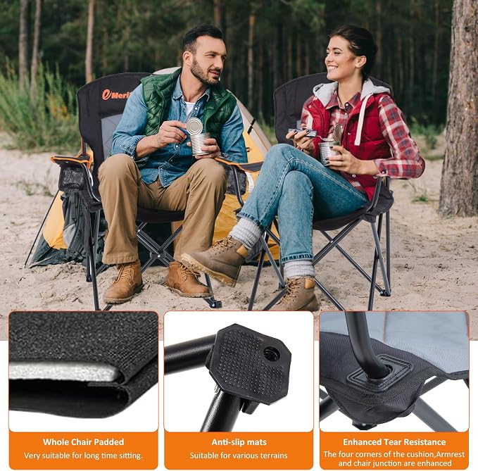 EMERIT 2 Pack Oversized Padded Camping Chair, 350LB Heavy Duty Quad Fold Chair - Image 5