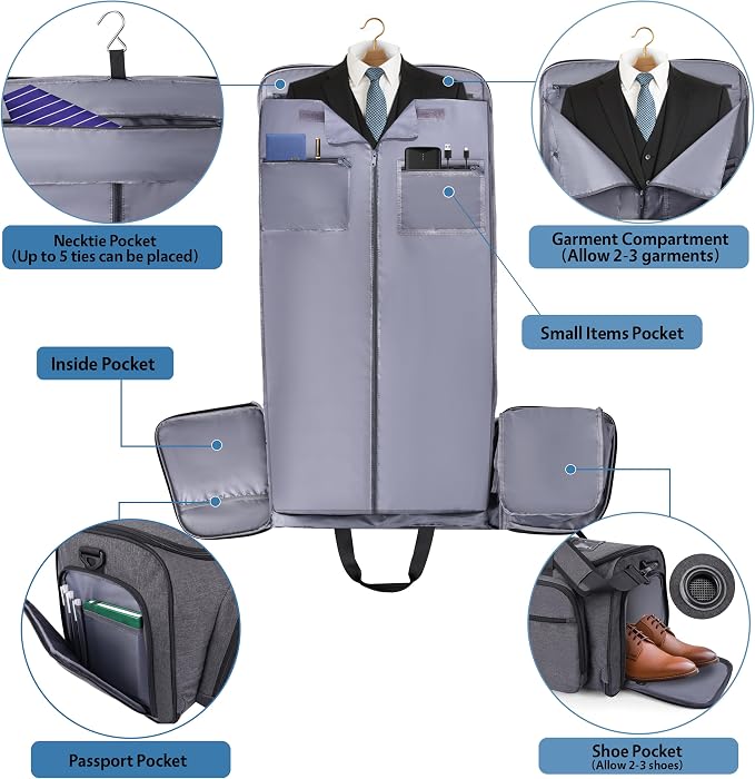 Garment Duffle Bags for Travel, YKK Zippers Carry On Convertible Suit Bag - Image 3
