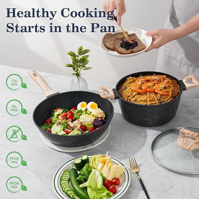 12 Pcs Pots and Pans Set, Nonstick Cookware Sets Black Granite Induction - Image 4
