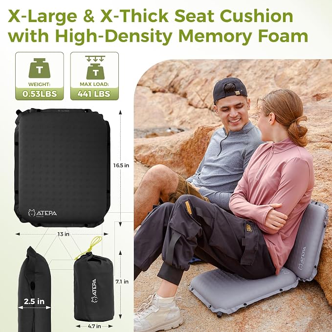 ATEPA Inflatable Stadium Seat Cushion, Self-Inflating Memory Foam Stadium Seats - Image 3