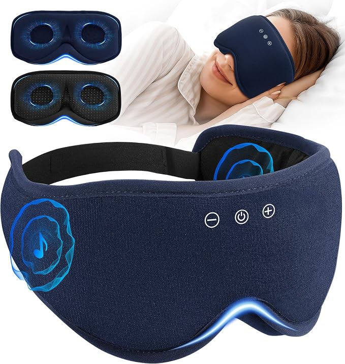 Bluetooth Sleep Mask with 2 Removable 3D Contoured Cup, Bamboo Cotton Sleeping by AHUIARGY
