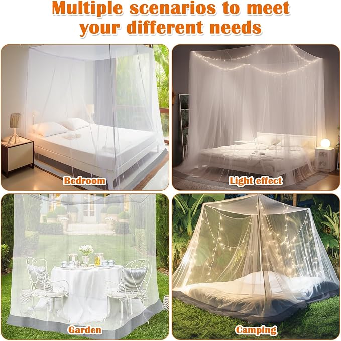Mosquito Net for Bed, Large White Bed Canopy for Girls, Hanging Bed Net - Image 6