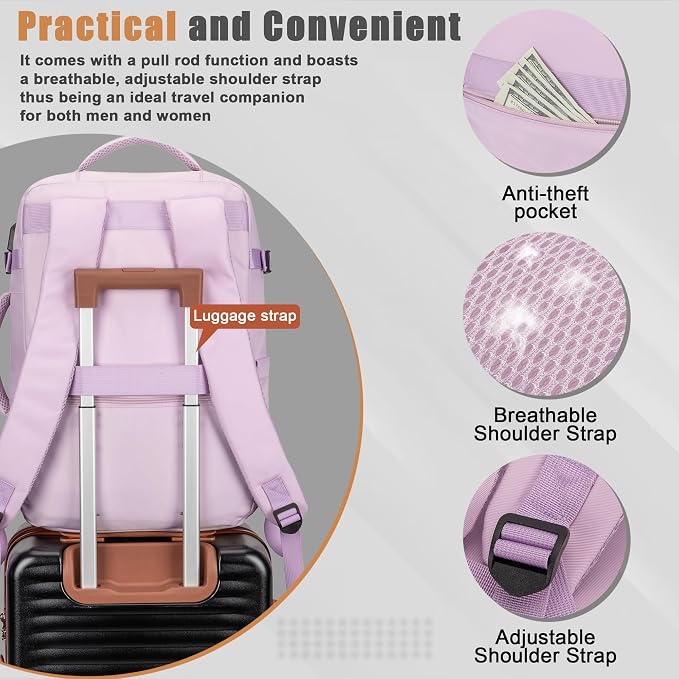 40L Travel Backpack with USB Charging Port, Water-Resistant Carry On Backpack - Image 4
