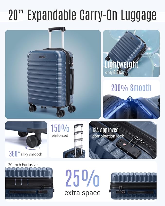 LIGHT FLIGHT Luggage Sets, Carry On Luggage 22x14x9 Airline Approved, Carry On - Image 2