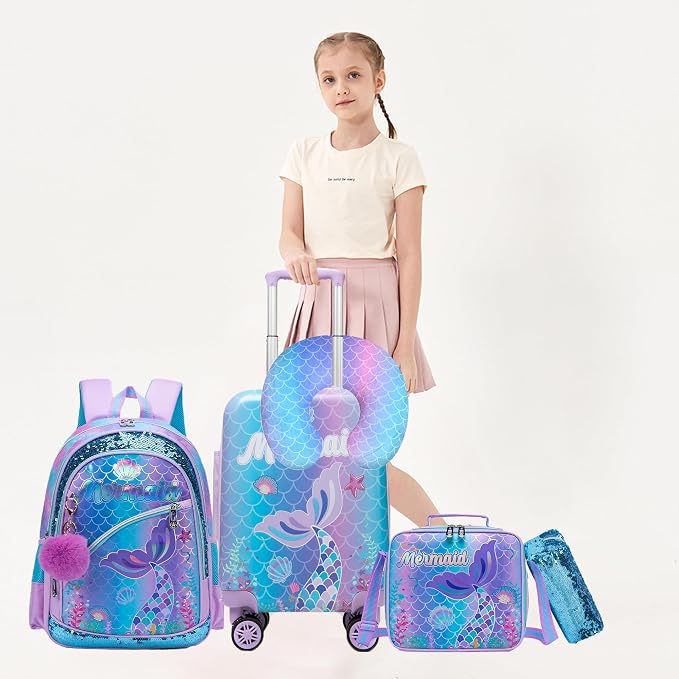 Cute Mermaid Kid’s Luggage Set 5 Piece Suitcase Set 16’’ Hardside Luggage - Image 6
