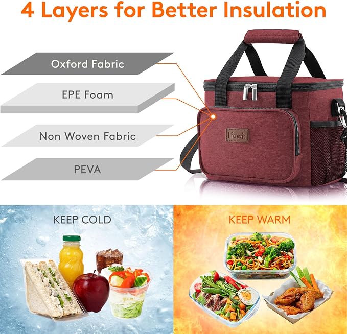 Lifewit Medium Lunch Bag Insulated Lunch Box Soft Cooler Cooling Tote - Image 2