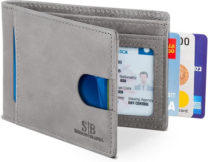 SERMAN BRANDS RFID Blocking Slim Bifold Genuine Leather Thin Minimalist Front by SERMANBRANDS