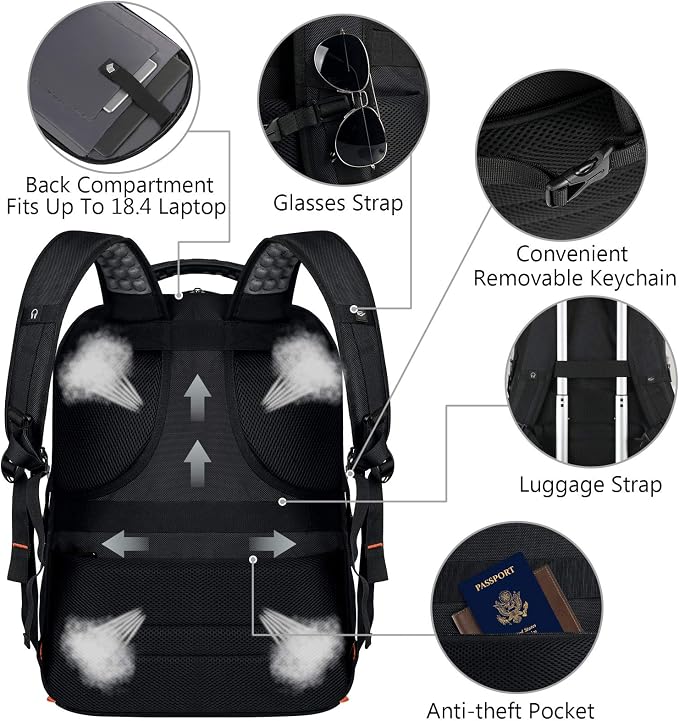 VECKUSON 18.4 Laptop Backpack for Men, 55L Extra Large Gaming Laptops Backpack - Image 5