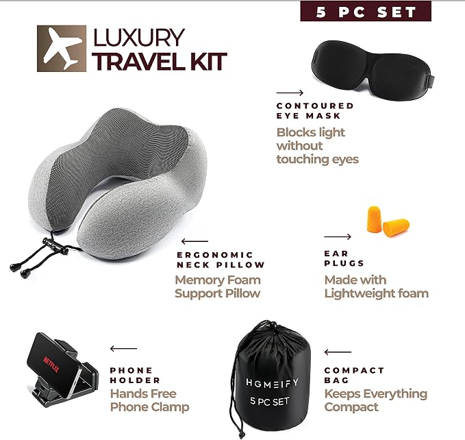 Airplane Neck Pillow Includes Travel Pillow + Airplane Phone Holder Mount + Eye - Image 2