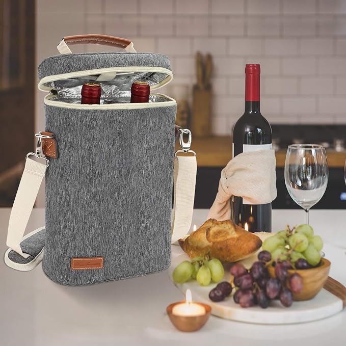 ZORMY 2 Bottle Insulated Wine Tote Bag, Wine Carrier Travel Padded Cooler Bag - Image 7
