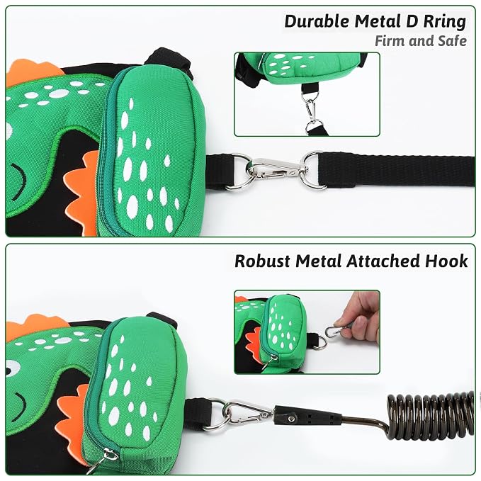 Accmor Toddler Harness Leash + Anti Lost Wrist Link, Cute Dinosaur Kids Leash - Image 4