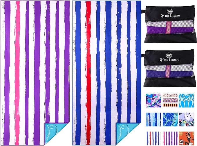 2 Pack Microfiber Oversized Lightweight Beach Towel 71"x32" XL Extra Large Thin by Qinqinamu