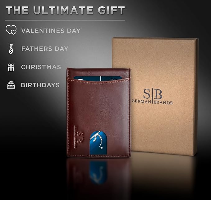 SERMAN BRANDS RFID Blocking Slim Bifold Genuine Leather Minimalist Front Pocket - Image 7