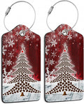 Christmas 2 Pack Luggage Tag for Suitcases Tree Snowflake Red PU Leather Bag by SKYDAWNY