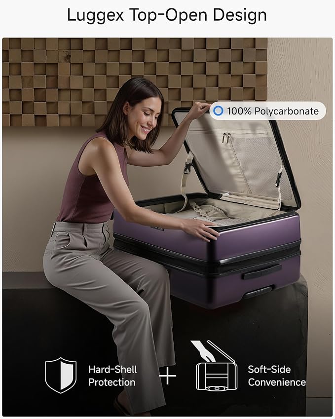 LUGGEX Checked Suitcase Top Opening, FLT Expandable Polycarbonate Hard Shell - Image 3