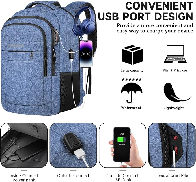 Lapsouno Extra Large Travel Backpack, TSA Laptop Backpack, 17 inch Bag - Image 2
