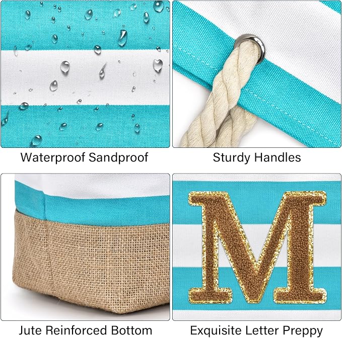 Becokan Beach Bag Initial Beach Tote - Image 2