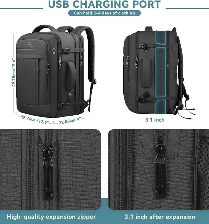 Travel Backpack, 50L Expandable Extra Large Laptop Backpack, Carry On Backpack - Image 2