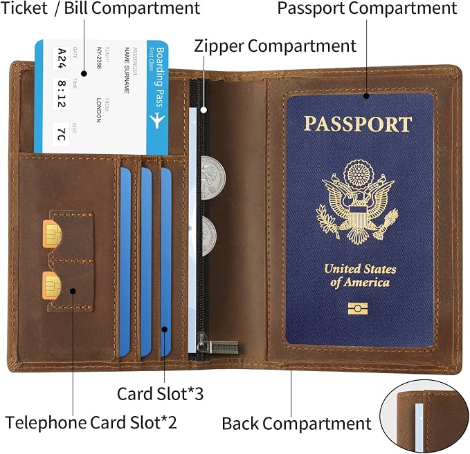 Ringsun Leather Passport Cover for Men Women, RFID Passport Wallet Case Travel - Image 5