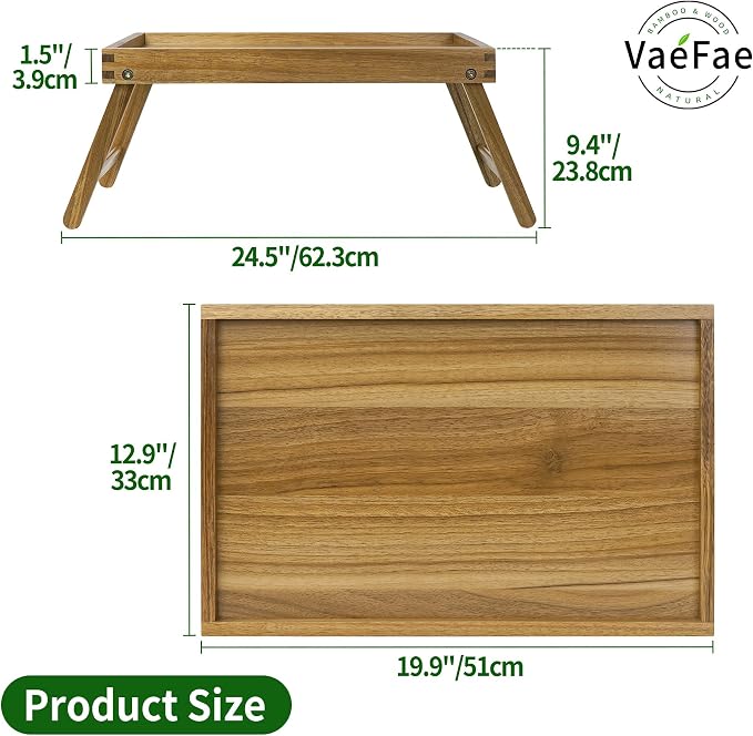 VaeFae Acacia Bed Table Tray, Wooden Breakfast Tray - Image 3