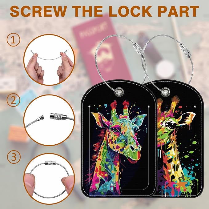 Bright Colourful Giraffe Leather Luggage Tag - Image 4