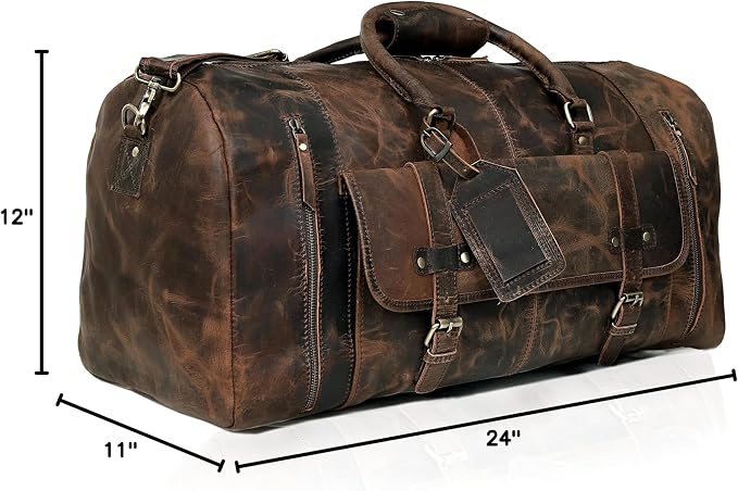 24 Inch Genuine Leather Duffle Bag - Image 11