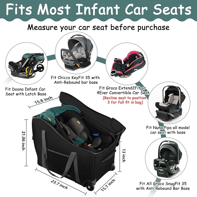 Infant Car Seat Travel Bag Fit Doona Car Seat Stroller and Base, Chicco Keyfit - Image 2