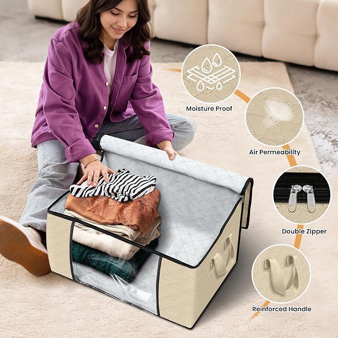 Fab totes 8 Pack Clothes Storage, Foldable Thick Fabric Blanket Storage Bags - Image 4