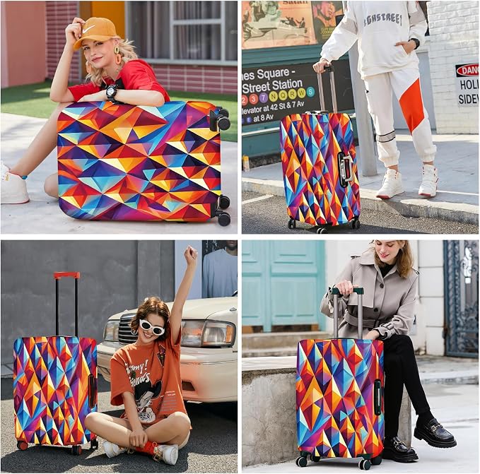 ANNA QUEEN Colorful Geometric Luggage Cover, Abstract Prism Pattern Suitcase - Image 7