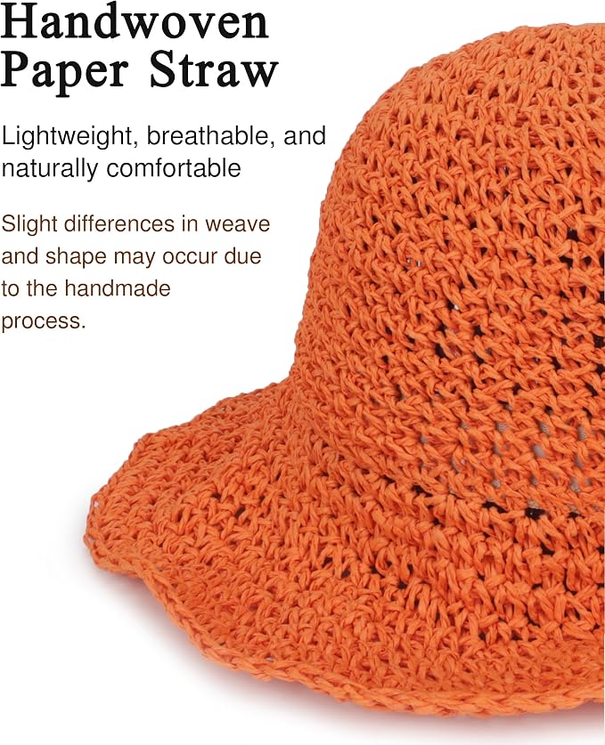 Womens Wide Brim Straw Sun Hat Foldable Floppy Crochet Beach Hat - Image 3