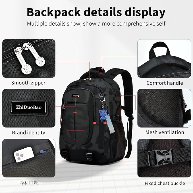 Backpack for School Boys Backpacks for Kids Camo Bookbag for Middle School Bags - Image 5