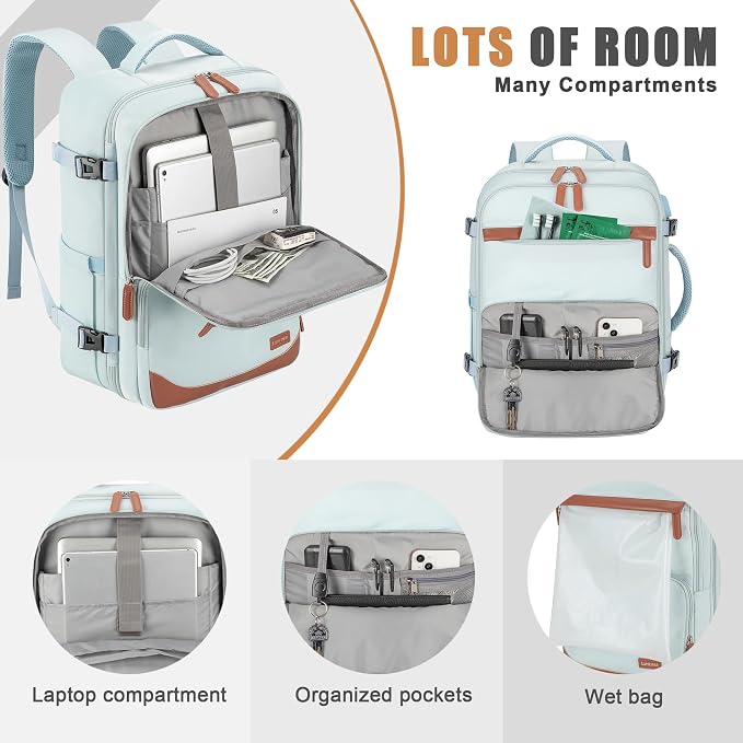 40L Travel Backpack with USB Charging Port, Water-Resistant Carry On Backpack - Image 3