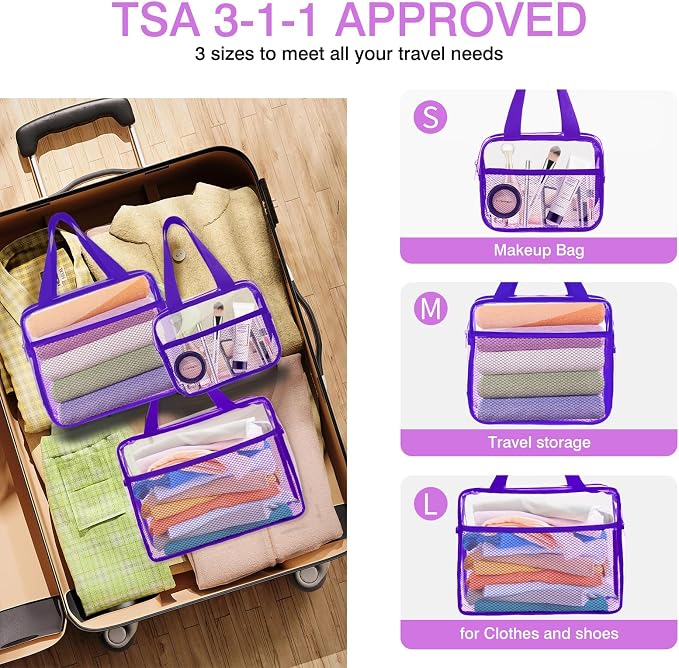 XEWEA Clear Travel Toiletry Bags, 3 Pack TSA Approved Transparent Makeup Bag - Image 5