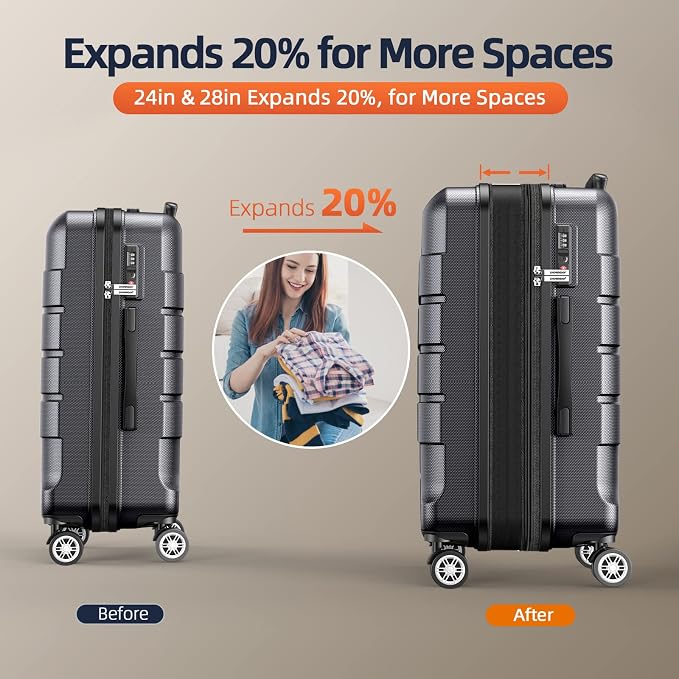 SHOWKOO Luggage Sets Expandable PC+ABS Durable Suitcase Double Wheels TSA Lock - Image 4