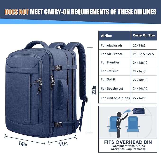 55L Travel Backpack, Extra Large Laptop Backpack, Carry On Backpack, Expandable - Image 6