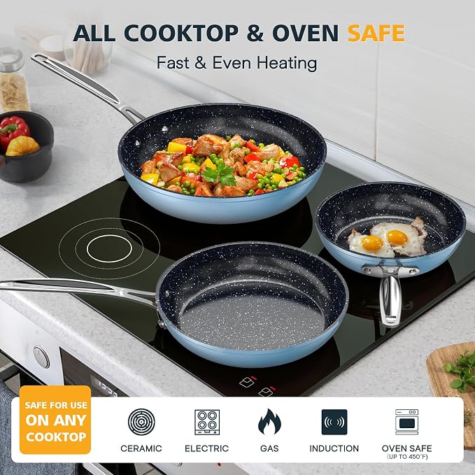 Nuwave 3-Piece 8”, 12” Forged Lightweight Frying Pan Set, G10 Healthy Duralon - Image 5
