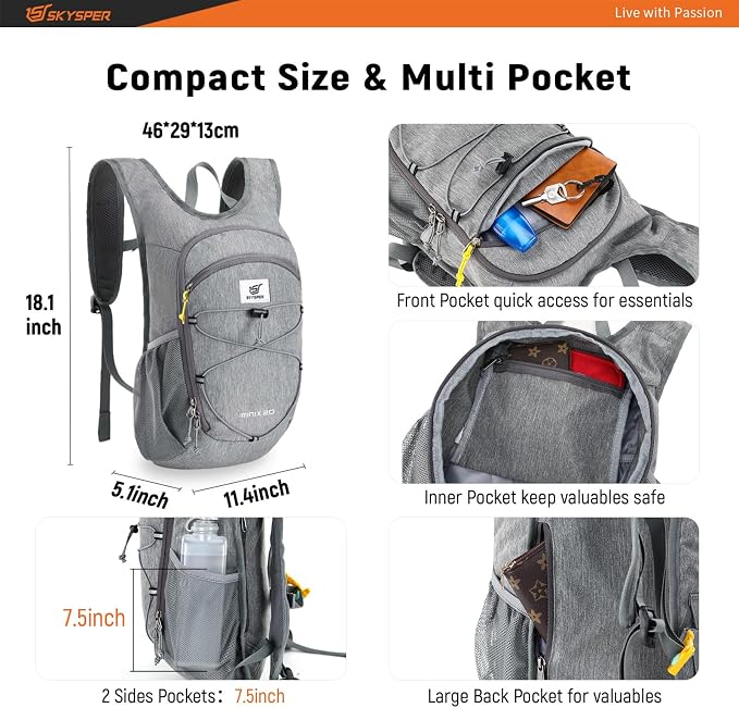 SKYSPER 15L/20L Foldable Hiking Backpack Lightweight Packable Travel Daypack - Image 2