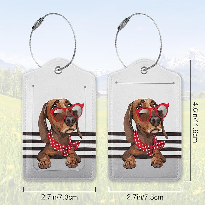 2 Pack Leather Luggage Tag for Suitcase Cool Dachshund Cute Animal Unique - Image 2