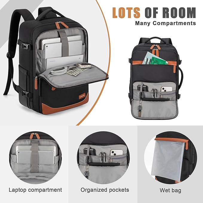 40L Travel Backpack with USB Charging Port, Water-Resistant Carry On Backpack - Image 3