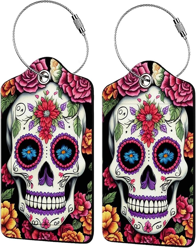 Skull Flower Diamond Art Luggage Tags by Unknown