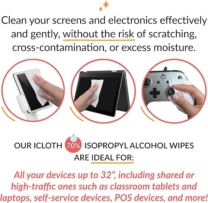 iCloth 70% Isopropyl Alcohol Large Screen and Electronics Wipes, Streak-Free - Image 2