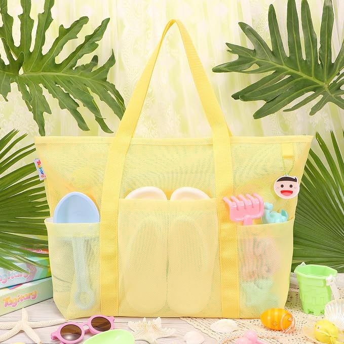 Tagitary Mesh Beach Bag with Zipper Large Beach Tote Waterproof Sandproof with - Image 2