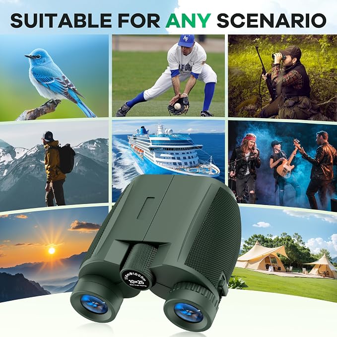 10x25 Compact Binoculars for Adults and Kids, Large View Waterproof Small - Image 8