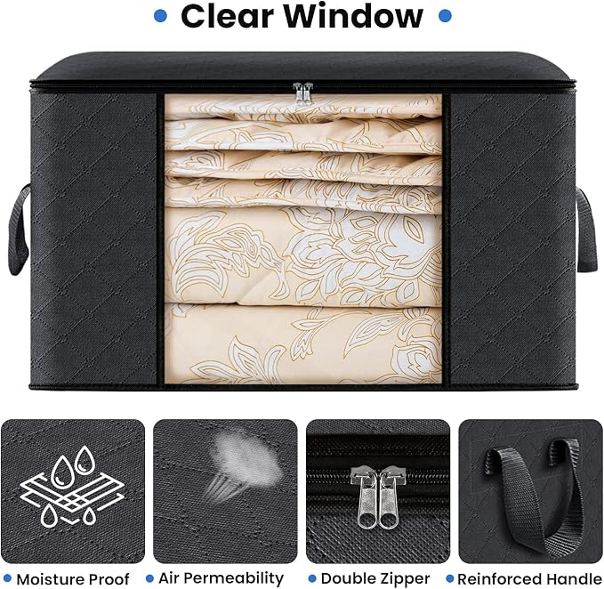 Fab totes 4 Pack Clothes Storage, Foldable Thick Fabric Blanket Storage Bags - Image 4