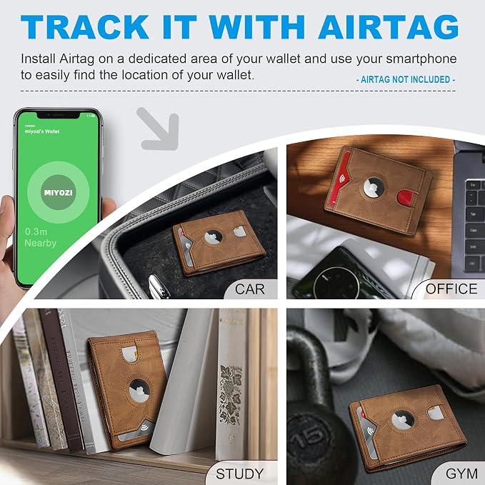 Airtag Wallet for Men, with Cash Pocket 2 ID Window 13 Cards, Slim Leather - Image 3