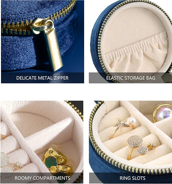 TAIMY Velvet Travel Jewelry Box, Round Small Travel Jewelry Case - Image 3