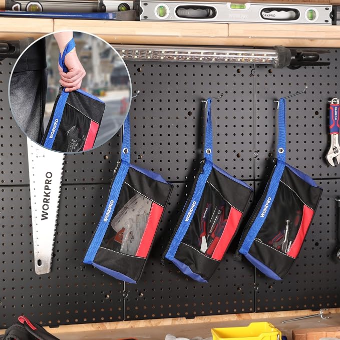 WORKPRO 12" Tool Pouches with Zipper, Heavy-Duty Small Tool Bag, Utility small - Image 5