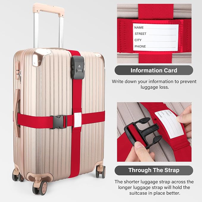 Luggage Straps, 2 Pack Adjustable Heavy Duty Cross Suitcase Straps - Image 3